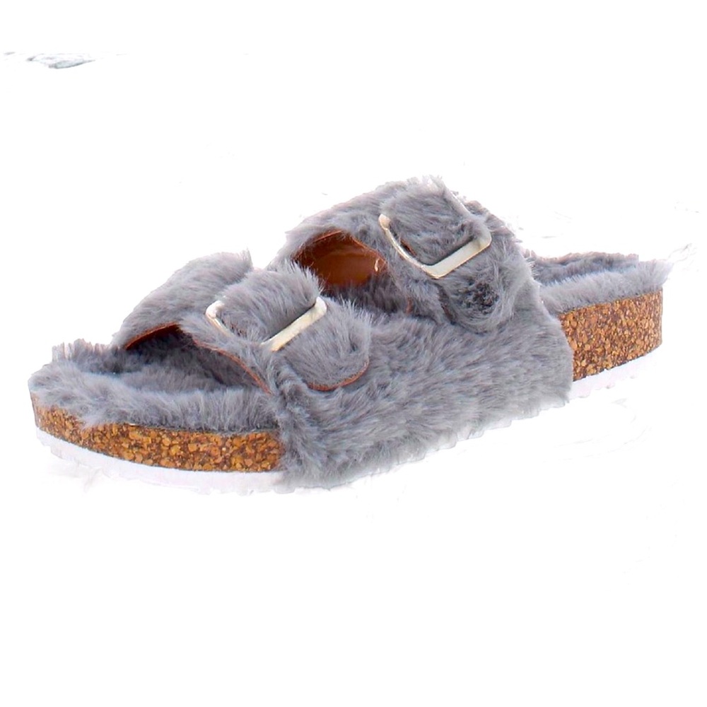 WOMENS FAUX FUR SLIP ON SLIDE SANDALS